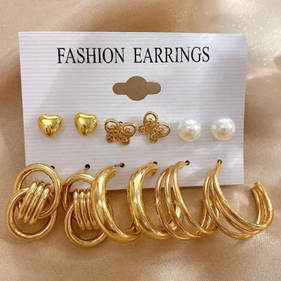 Trendy Pearl Butterfly Golden Earrings Set 